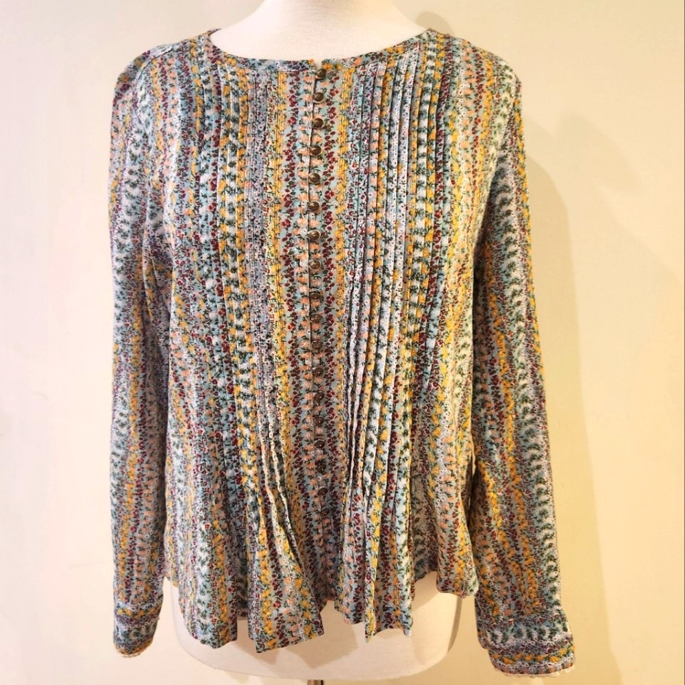Anthropologie Maeve Gelise Button Blouse Micro Floral Multicolor Peasant Top M